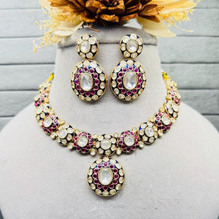 Royal Ruby & Kundan Necklace Set | Handmade Silver Finish Jewelry