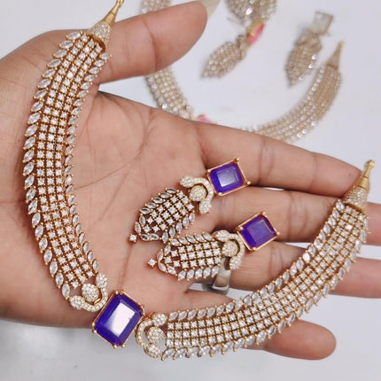 Pachi Kundan Designer Necklace Set | Diamonds & Doublet Stones, Gold Finish