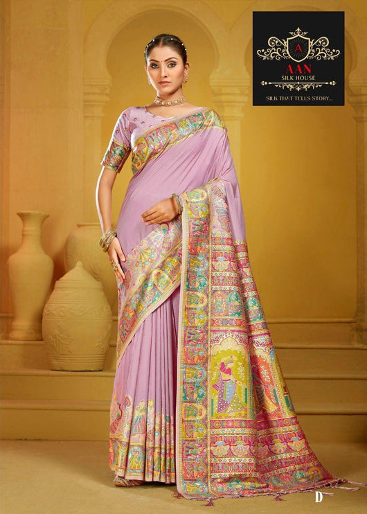 Kashmiri Kani Silk Saree | Luxury Cotton Silk | Volume - Shahi Palla | Fine Embroidered | Party Wear
