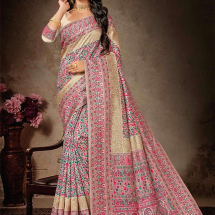 Kashmiri Tussar Silk Saree | Royal Kani Woven Border