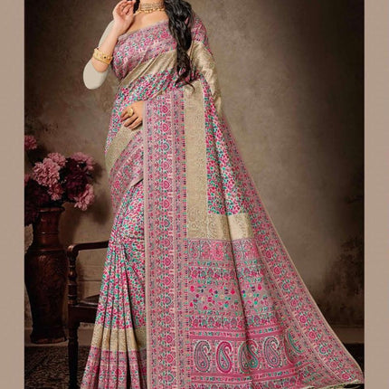 Kashmiri Tussar Silk Saree | Royal Kani Woven Border