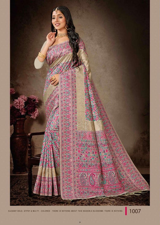 Kashmiri Tussar Silk Saree | Royal Kani Woven Border