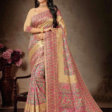 Kashmiri Tussar Silk Saree | Royal Kani Woven Border