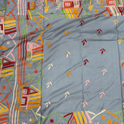 Hand Stitched Kantha Silk Saree | Multi Thread Kantha stitching | Village Art Work allover |