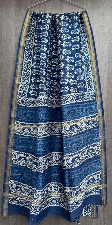 Handloom Cotton Silk Saree | Bagru Hand Block Print, Blouse Piece