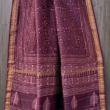 Handloom Cotton Silk Saree | Bagru Hand Block Print, Blouse Piece