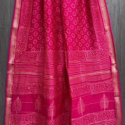 Handloom Cotton Silk Saree | Bagru Hand Block Print, Blouse Piece