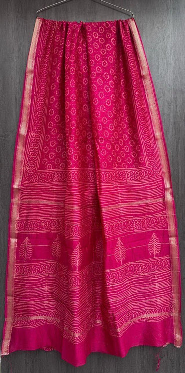 Handloom Cotton Silk Saree | Bagru Hand Block Print, Blouse Piece