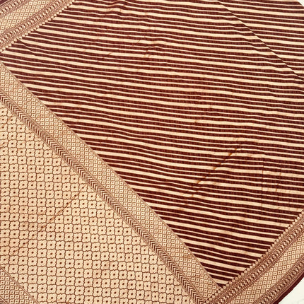 Banarasi Khaddi Georgette Saree: Chocolate Lehriya with Gold Zari Stripes