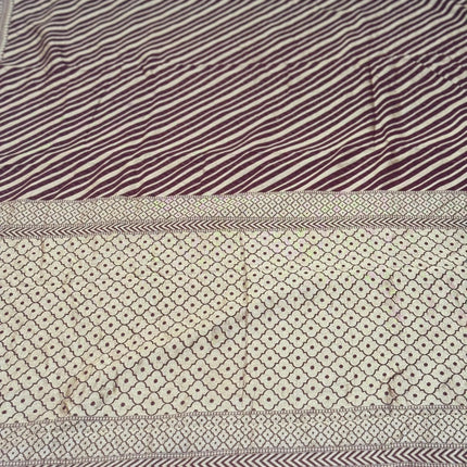 Banarasi Khaddi Georgette Saree: Chocolate Lehriya with Gold Zari Stripes