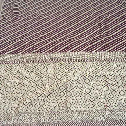 Banarasi Khaddi Georgette Saree: Chocolate Lehriya with Gold Zari Stripes