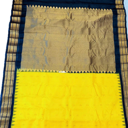 Handloom Gadwal Silk Saree | Yellow with Black Border, Silk Mark Certified