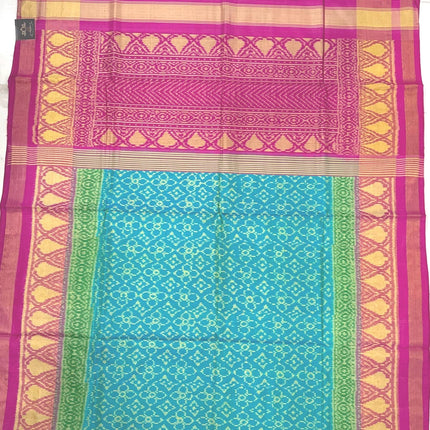 Handloom Rajkot Patola Silk Saree: Firozi Blue & Magenta