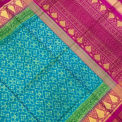 Handloom Rajkot Patola Silk Saree: Firozi Blue & Magenta