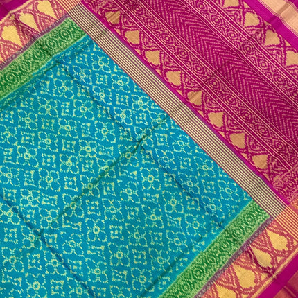 Handloom Rajkot Patola Silk Saree: Firozi Blue & Magenta