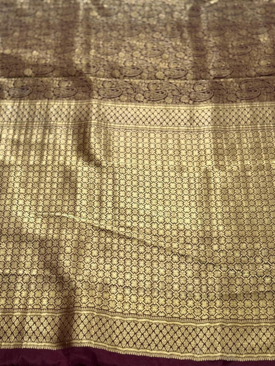 Coffee color Pure Silk Mysore Saree With Jaali Pattern | SILK MARK CERTIFIED