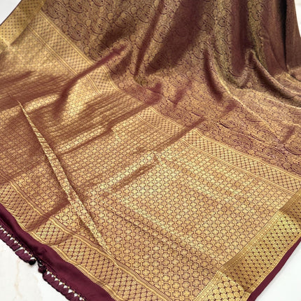 Coffee color Pure Silk Mysore Saree With Jaali Pattern | SILK MARK CERTIFIED