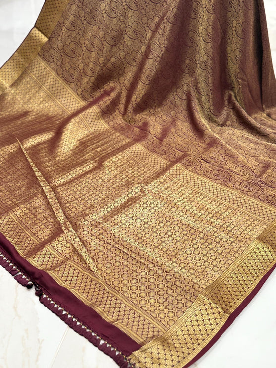 Coffee color Pure Silk Mysore Saree With Jaali Pattern | SILK MARK CERTIFIED