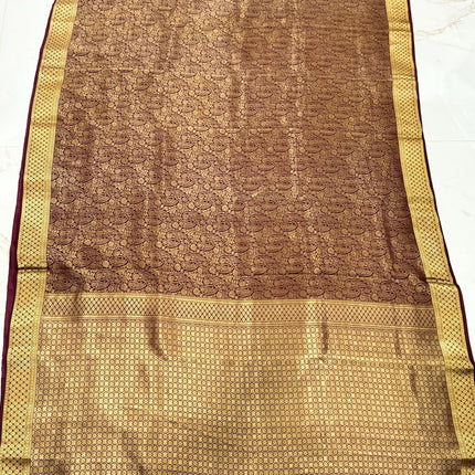 Coffee color Pure Silk Mysore Saree With Jaali Pattern | SILK MARK CERTIFIED