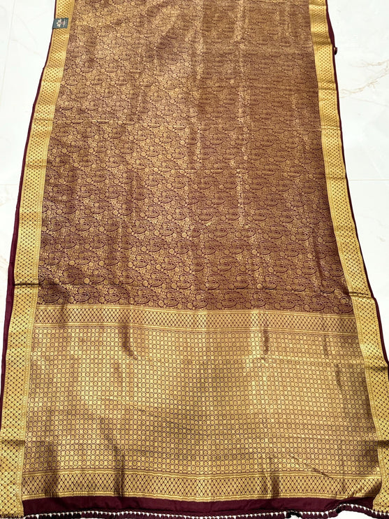 Coffee color Pure Silk Mysore Saree With Jaali Pattern | SILK MARK CERTIFIED