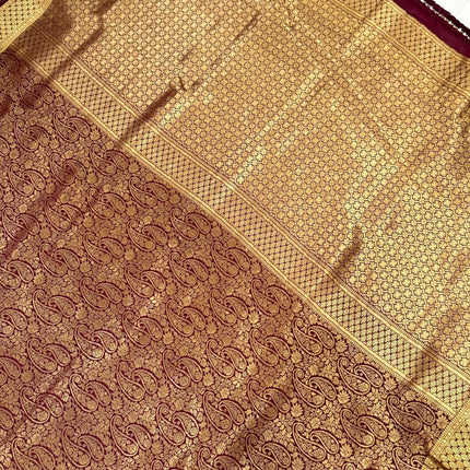 Coffee color Pure Silk Mysore Saree With Jaali Pattern | SILK MARK CERTIFIED