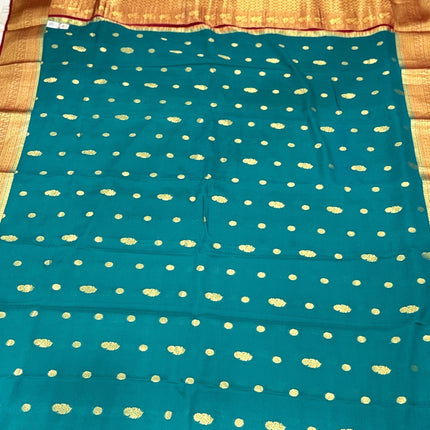 Rama Green Mysore Silk Saree | Silver & Gold Zari, Silk Mark Certified