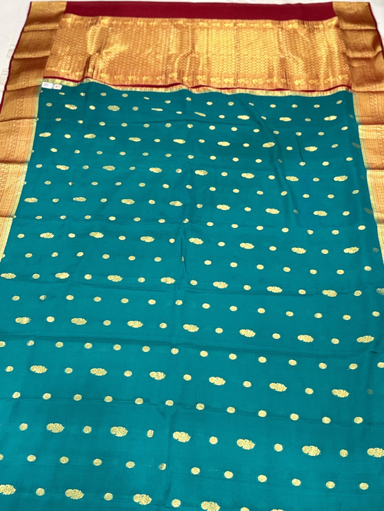 Rama Green Mysore Silk Saree | Silver & Gold Zari, Silk Mark Certified