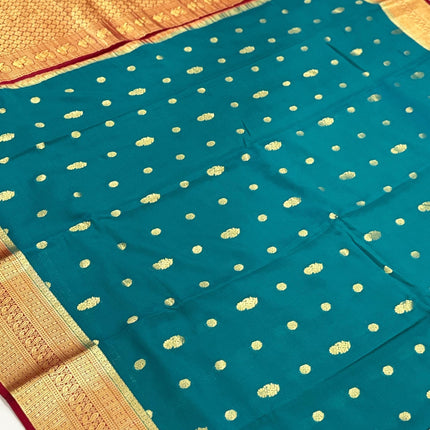 Rama Green Mysore Silk Saree | Silver & Gold Zari, Silk Mark Certified