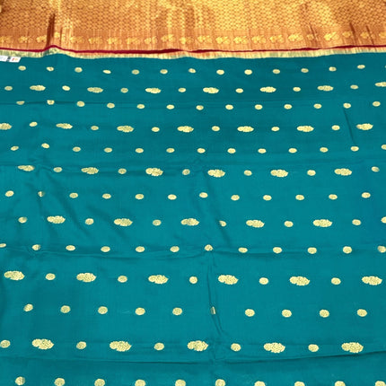 Rama Green Mysore Silk Saree | Silver & Gold Zari, Silk Mark Certified