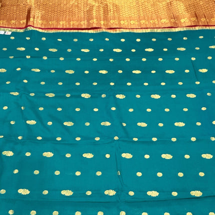 Rama Green Mysore Silk Saree | Silver & Gold Zari, Silk Mark Certified