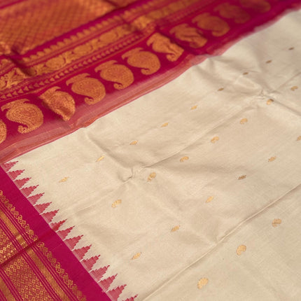 Silk Mark Certified Beige Gadhwal Silk Saree | Rani Pink Border