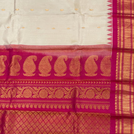Silk Mark Certified Beige Gadhwal Silk Saree | Rani Pink Border