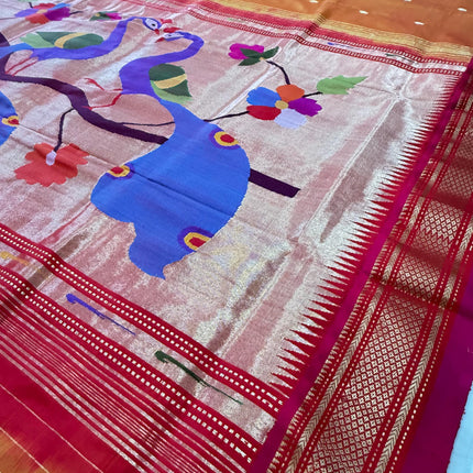 Handwoven Paithani Silk Saree | Yellow with Rani Pink Border
