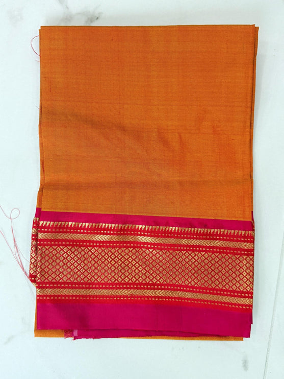 Handwoven Paithani Silk Saree | Yellow with Rani Pink Border