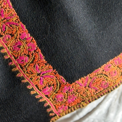 Handmade Black Pashmina Shawl with Embroidered Border