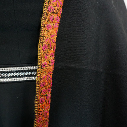 Handmade Black Pashmina Shawl with Embroidered Border