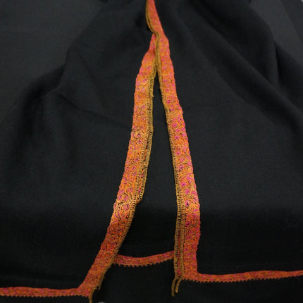 Handmade Black Pashmina Shawl with Embroidered Border