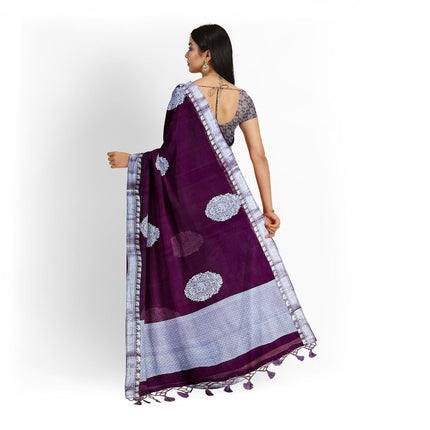 Banarasi Kora Organza Silk Saree, Deep Wine Resham Border, Handloom