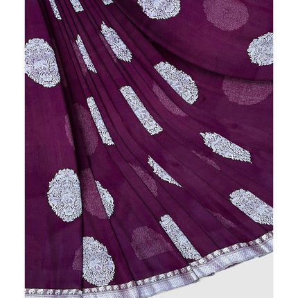 Banarasi Kora Organza Silk Saree, Deep Wine Resham Border, Handloom