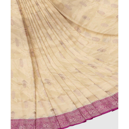 Beige Dark pink Katan Banarasi Handloom Pure Silk