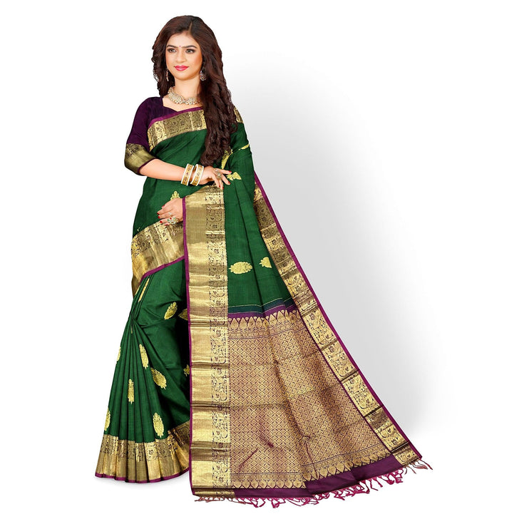 Green Kanjivaram Silk Saree with Gold Zari Weaving