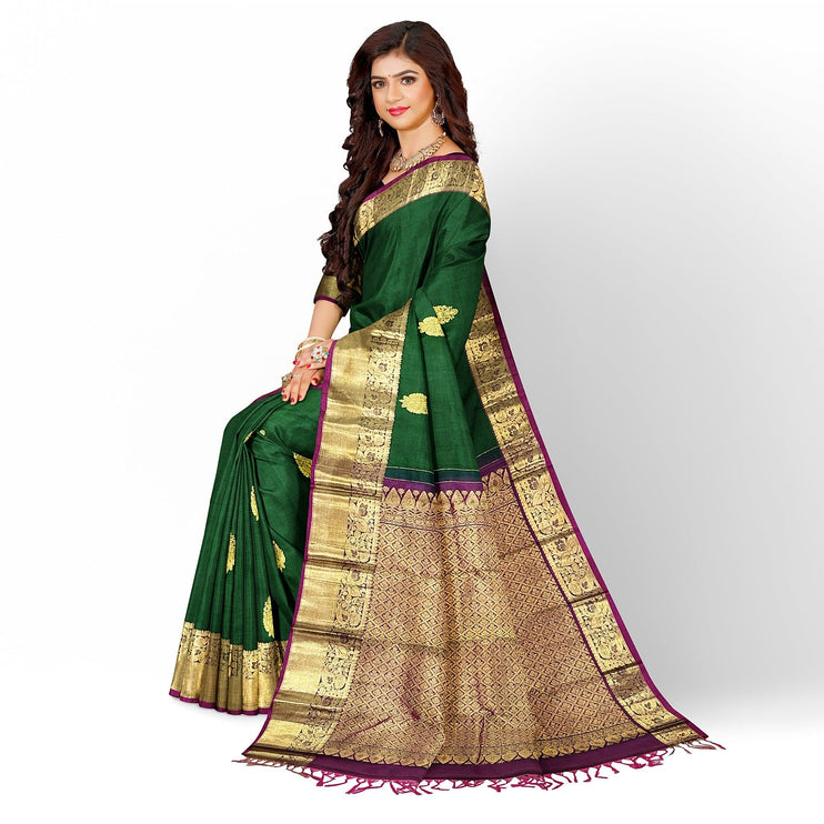 Green Kanjivaram Silk Saree with Gold Zari Weaving