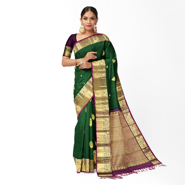 Green Kanjivaram Silk Saree with Gold Zari Weaving