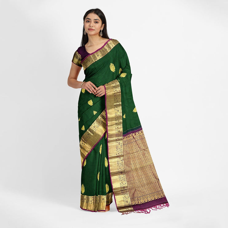 Green Kanjivaram Silk Saree with Gold Zari Weaving
