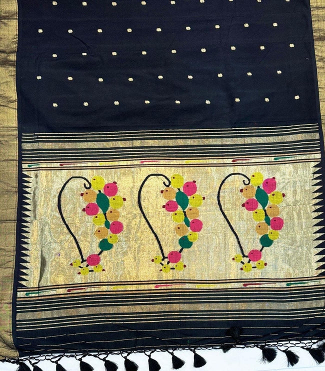 Handloom Paithani Saree | Cotton Design, Tasseled