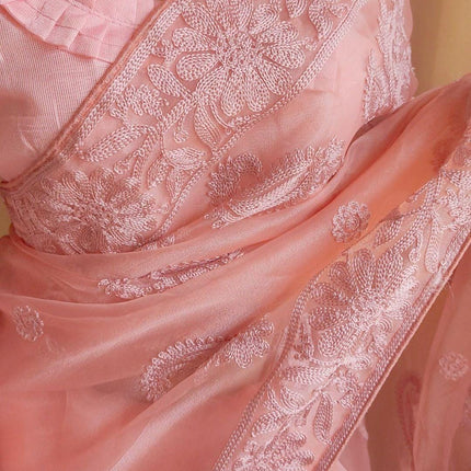 Semi organza silk with embroidery work designer saree