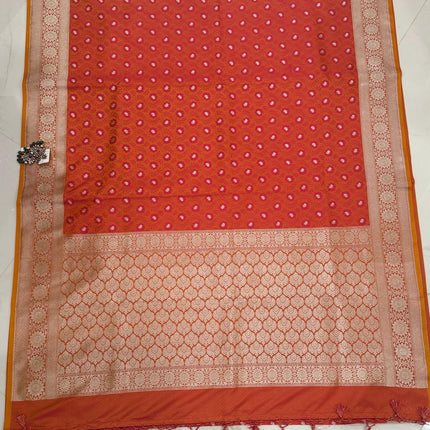 Banarasi Mashroo Silk Light Orange/Pink Saree with Tanchui pattern