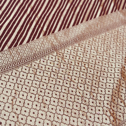 Banarasi Khaddi Georgette Lehriya pattern Chocolate with Gold Zari Saree with beautiful Zari stripes