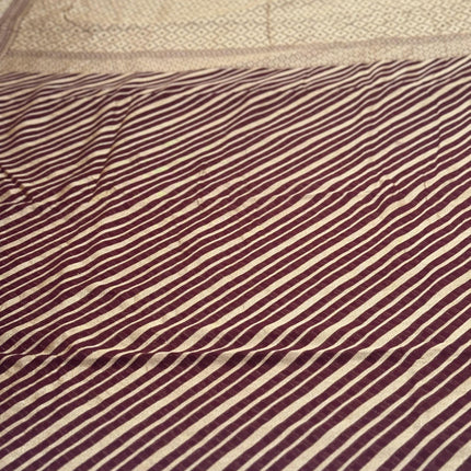 Banarasi Khaddi Georgette Lehriya pattern Chocolate with Gold Zari Saree with beautiful Zari stripes