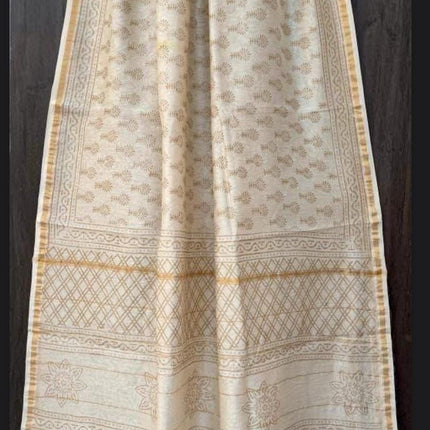 Handloom Maheshwari Pure Cotton silk saree with Bagru Hand Block Printed /handloom weaving all over the saree | paired with blouse piece |